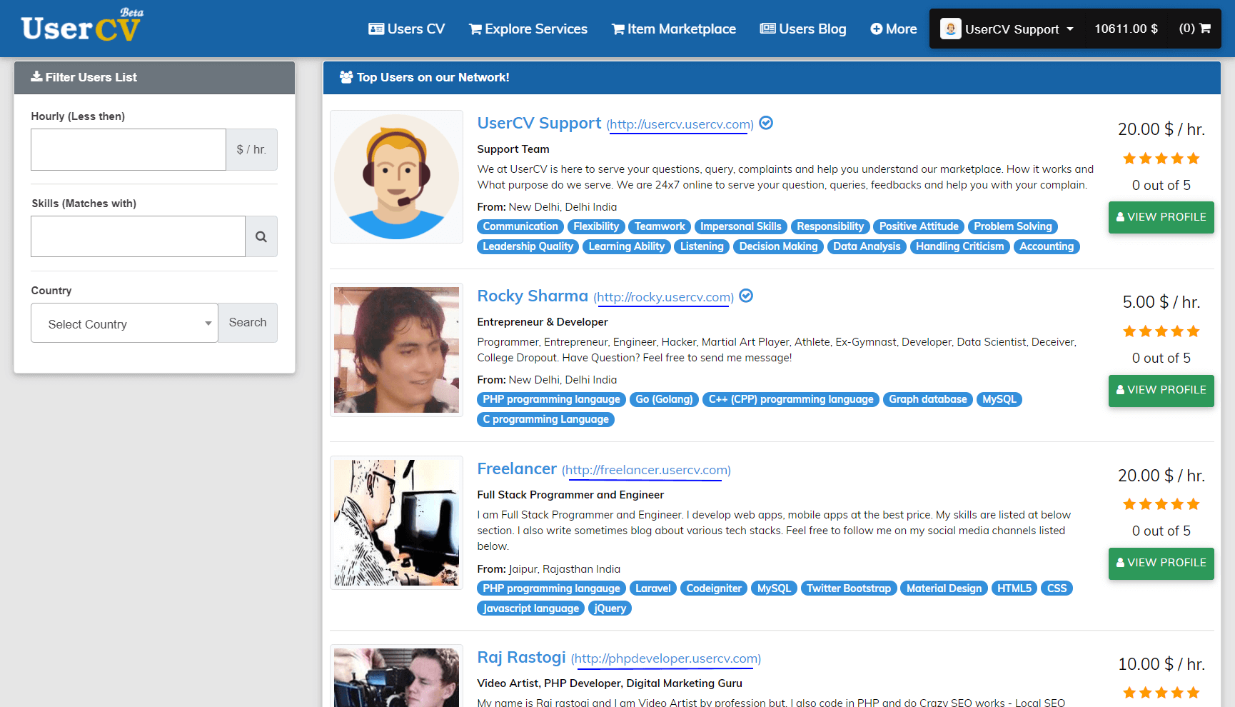 FreelancerCV - Fiverr Clone - Envato Clone - Tumblr Clone - About.me Clone (Multi Domain SAAS) - User List